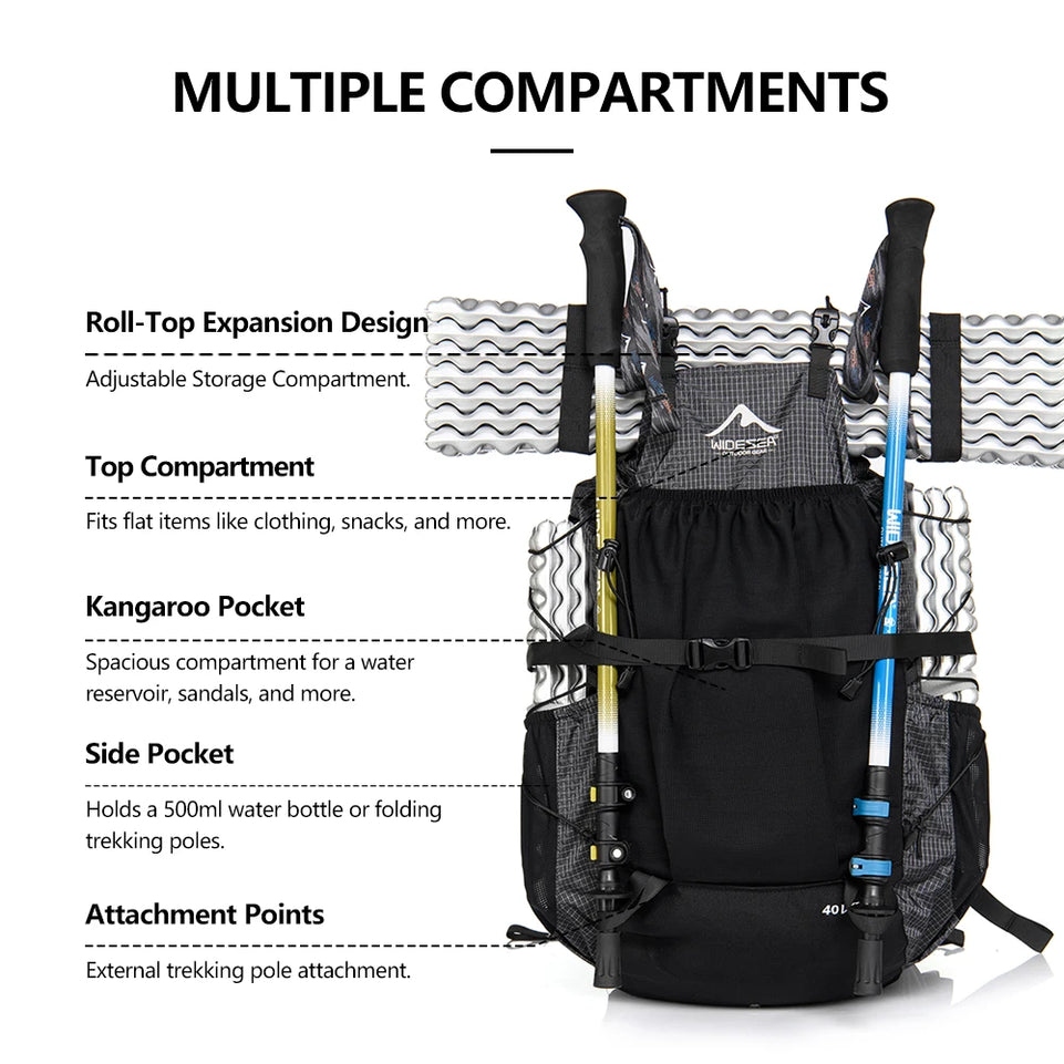 Outdoor Camping Backpack 40L Hiking Bag Sports Men's Backpacks Ultralight Waterproof Trekking Travel Essentials Camping Supplies