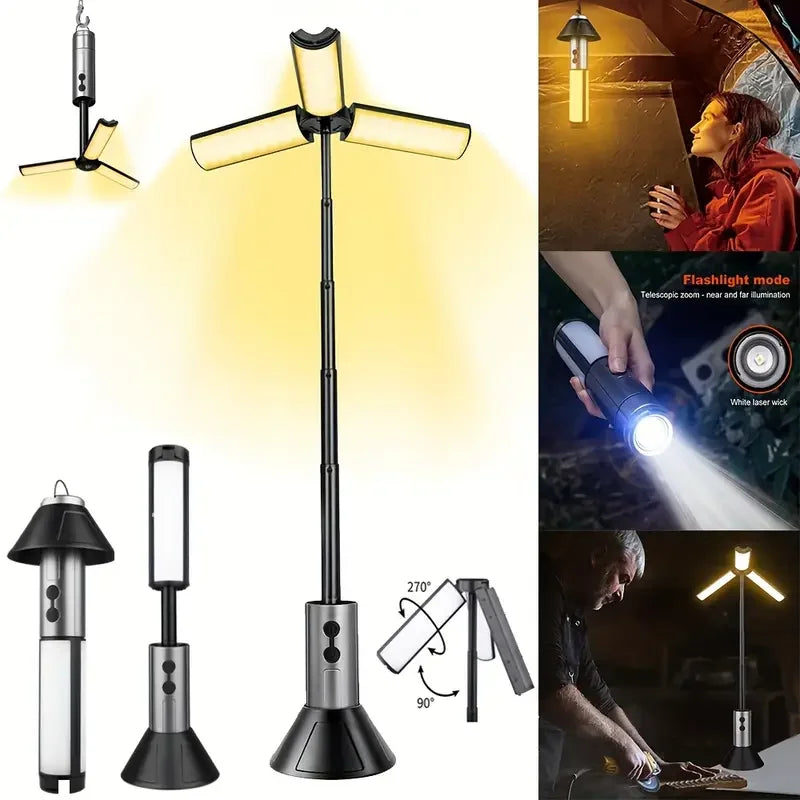 LED Camping Light,Rechargeable Multi-Functional Telescopic Flashlight & Outdoor Lantern for Camping Hiking Fishing Emergency