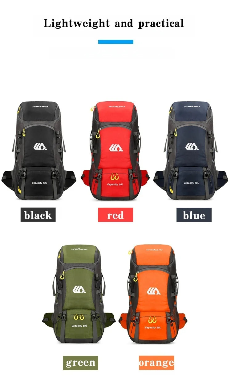 Outdoor hiking backpack of 50L for camping and hiking. Multi-functional large-capacity camping backpack. Comfortable and casual.