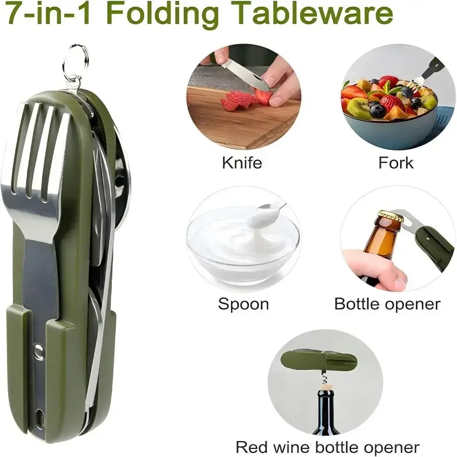 Camping Gear Portable Portable 5-in-1 Stainless Steel Travel Set, Multifunctional Folding Outdoor Utensils