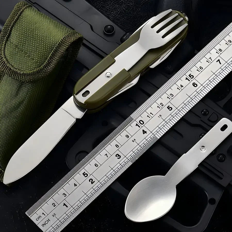 Camping Gear Portable Portable 5-in-1 Stainless Steel Travel Set, Multifunctional Folding Outdoor Utensils