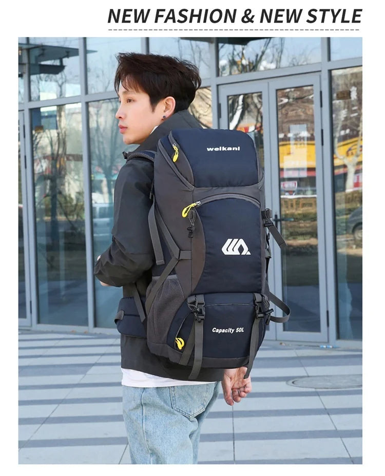 Outdoor hiking backpack of 50L for camping and hiking. Multi-functional large-capacity camping backpack. Comfortable and casual.