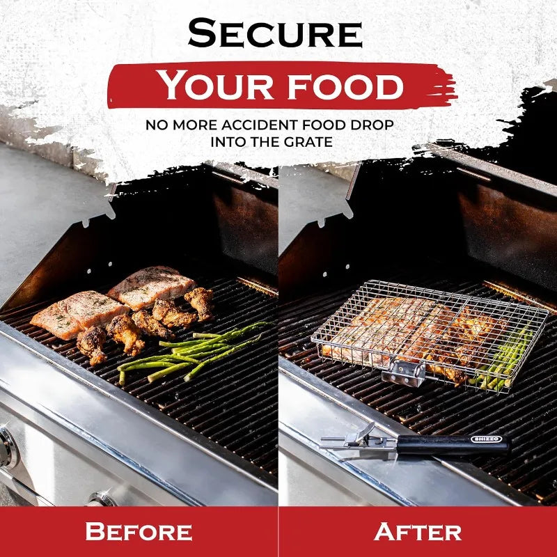 Portable  Metal iron Folding Grill Basket BBQ Grill Basket With Handle for Fish Vegetables Shrimp Cook Accessories Outdoor