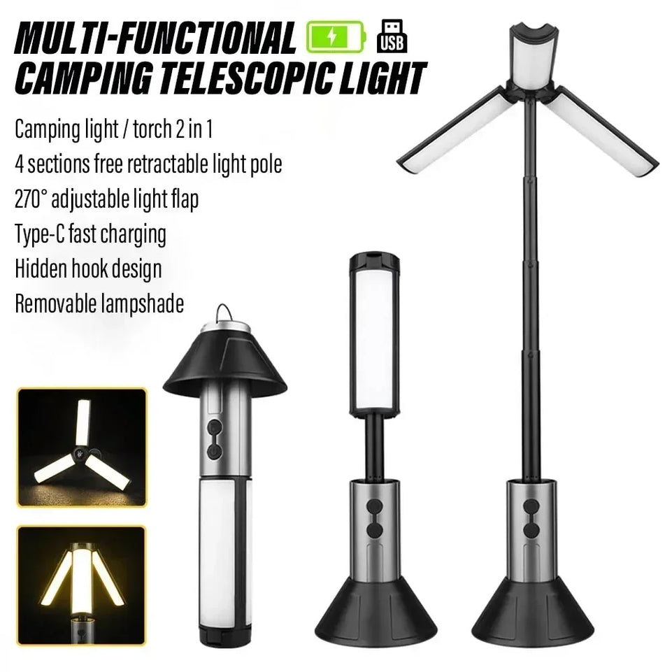 LED Camping Light,Rechargeable Multi-Functional Telescopic Flashlight & Outdoor Lantern for Camping Hiking Fishing Emergency