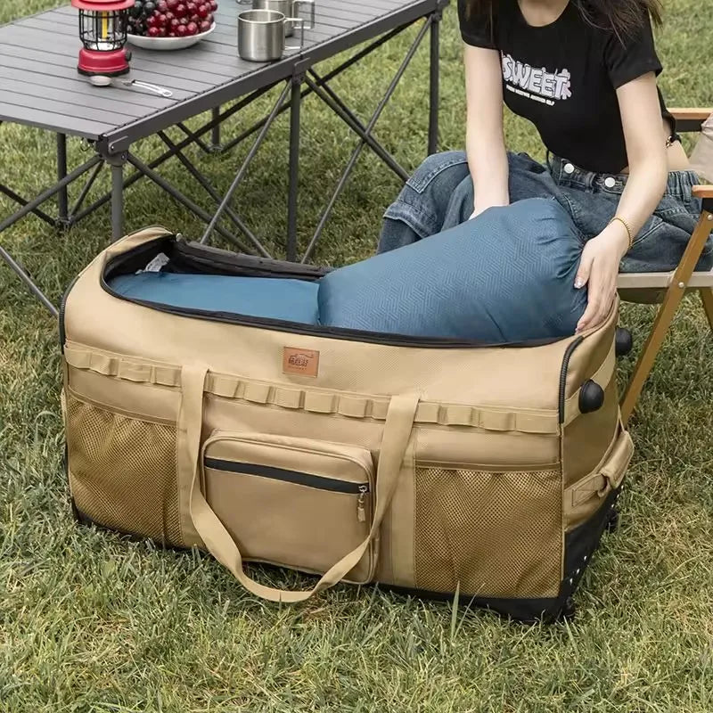 large-capacity mountain bag backpack thick storage with wheels for camping trolley and traveling easy folding labor savings