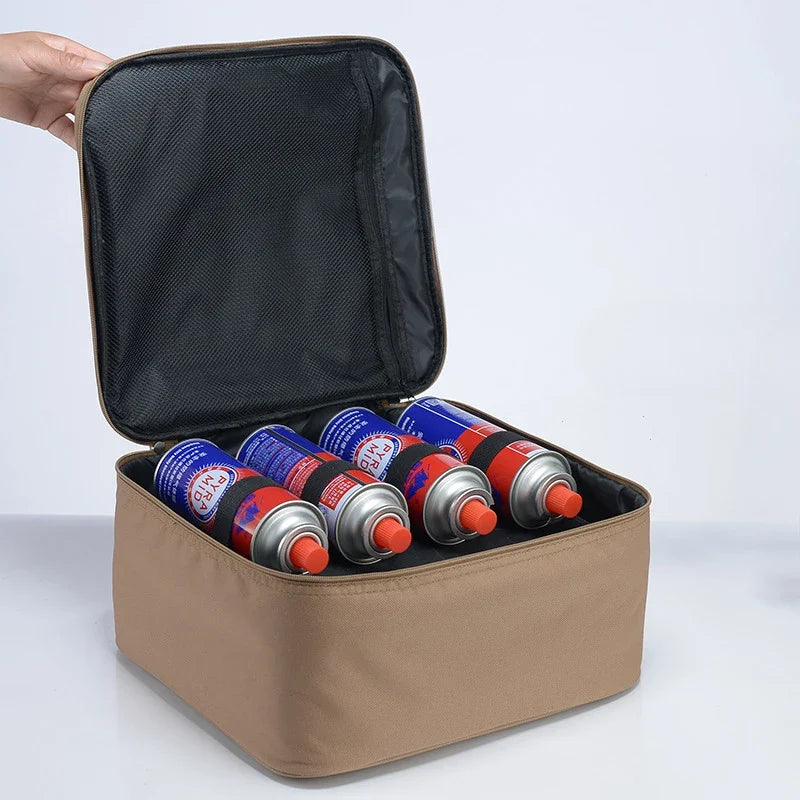 Portable Camping Picnic Cassette Stove Handbag with BBQ Cookware Gas Tank Baking Tray Storage Box Outdoor Cooking Organizer