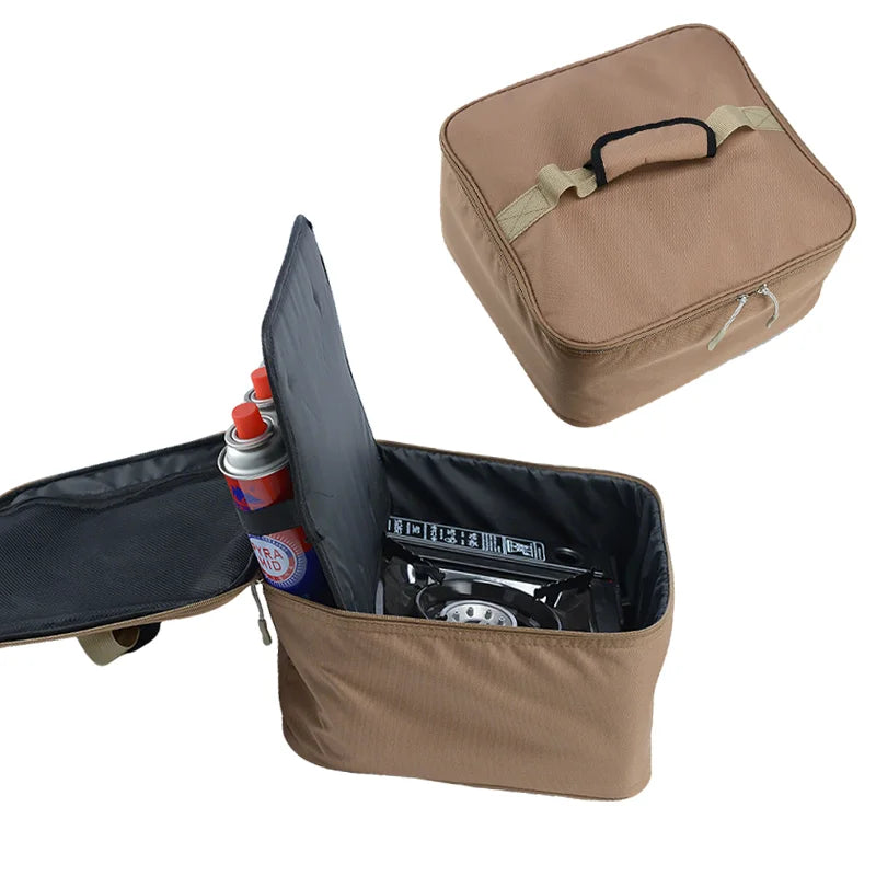 Portable Camping Picnic Cassette Stove Handbag with BBQ Cookware Gas Tank Baking Tray Storage Box Outdoor Cooking Organizer