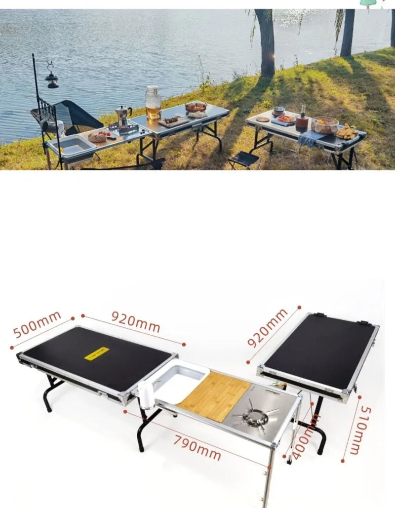 Multi-functional Cooking Mobile Kitchen Folding Dining Table Barbecue Camping Box Outdoors Portable Cooking Supplies Accessories