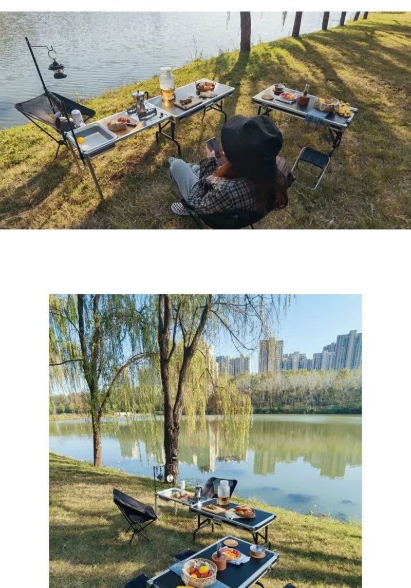 Multi-functional Cooking Mobile Kitchen Folding Dining Table Barbecue Camping Box Outdoors Portable Cooking Supplies Accessories