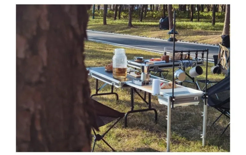 Multi-functional Cooking Mobile Kitchen Folding Dining Table Barbecue Camping Box Outdoors Portable Cooking Supplies Accessories