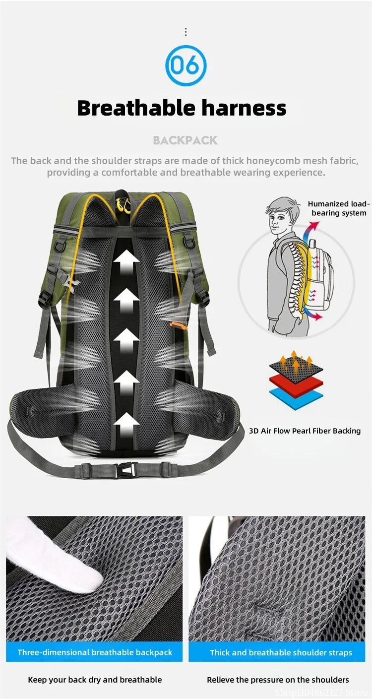 Outdoor hiking backpack of 50L for camping and hiking. Multi-functional large-capacity camping backpack. Comfortable and casual.