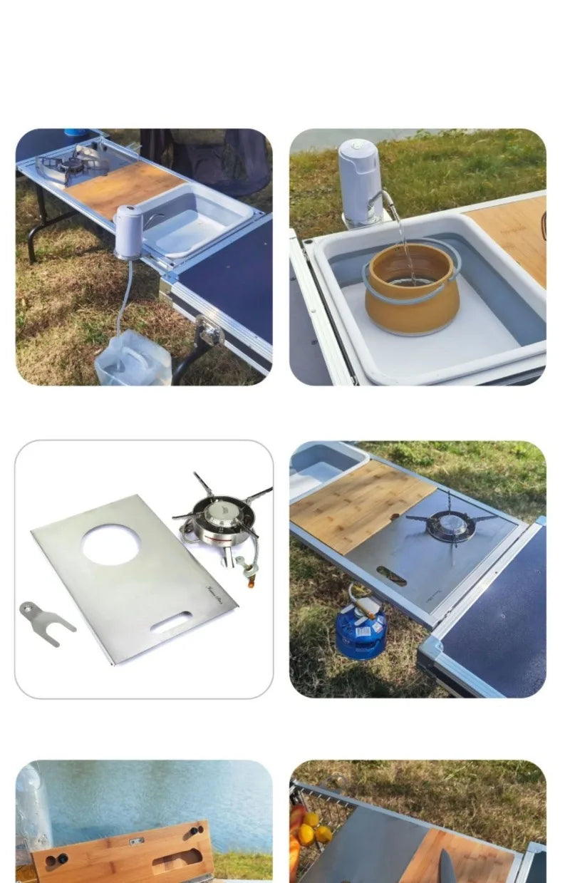 Multi-functional Cooking Mobile Kitchen Folding Dining Table Barbecue Camping Box Outdoors Portable Cooking Supplies Accessories