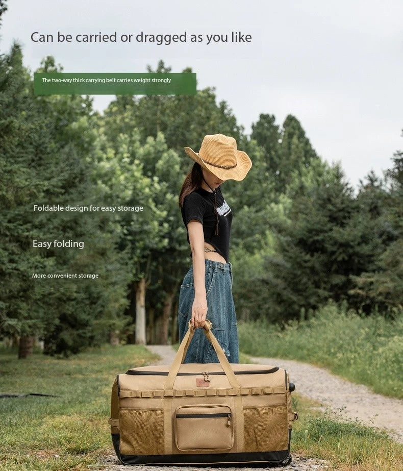 large-capacity mountain bag backpack thick storage with wheels for camping trolley and traveling easy folding labor savings