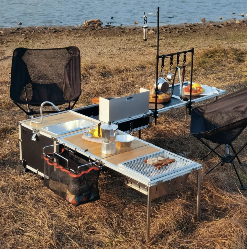 Outdoor Camping Portable Mobile Kitchenette Camping Picnic Kitchen Cooking Folding Storage Box Integrated Stove