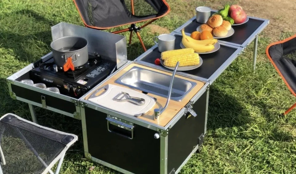 Outdoor Camping Portable Mobile Kitchenette Camping Picnic Kitchen Cooking Folding Storage Box Integrated Stove
