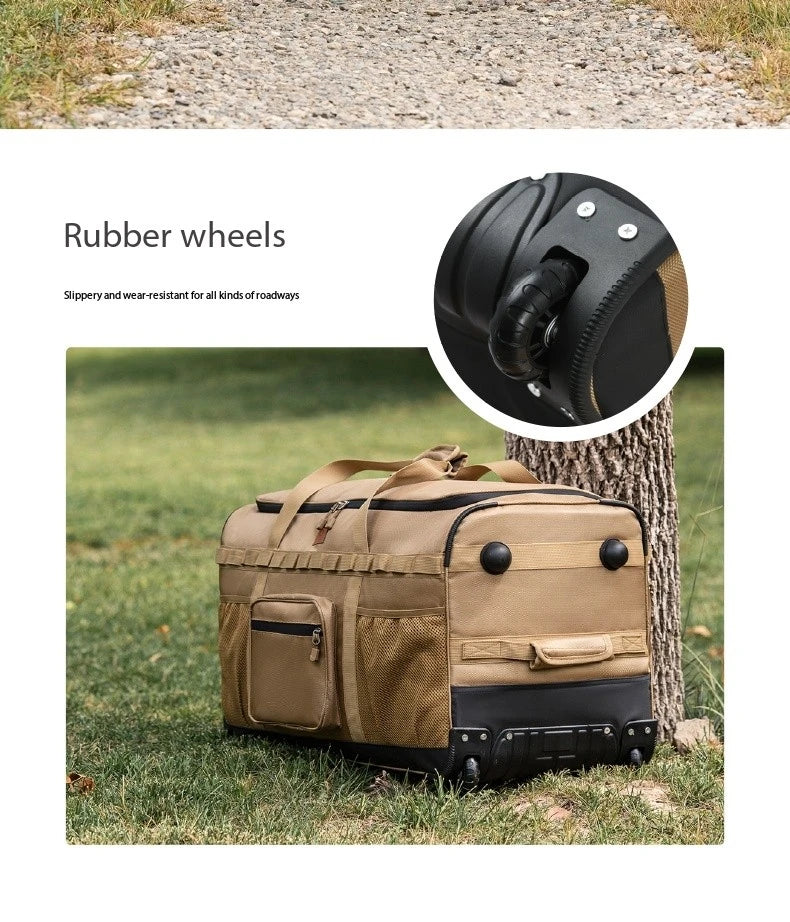 large-capacity mountain bag backpack thick storage with wheels for camping trolley and traveling easy folding labor savings