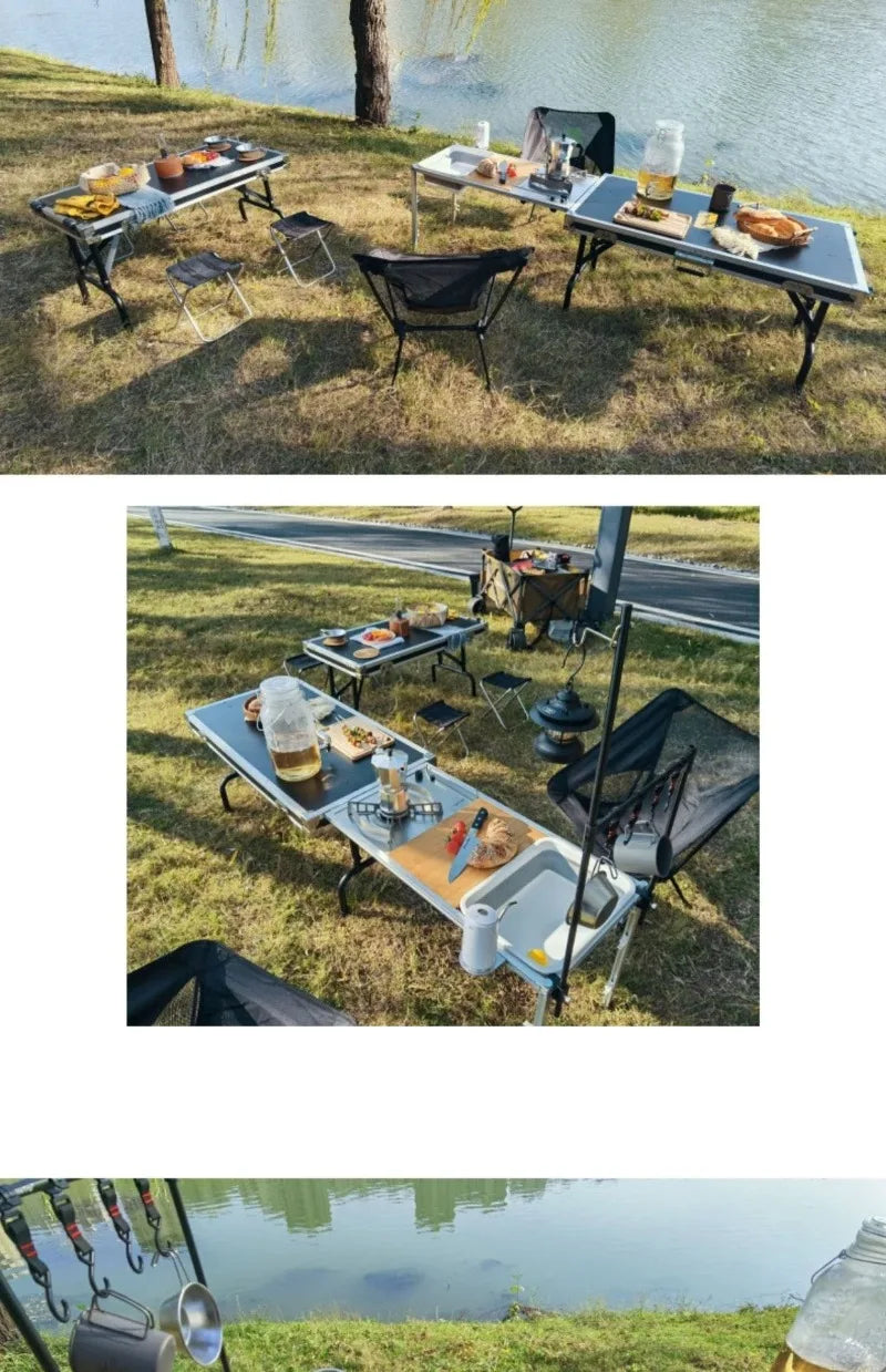 Multi-functional Cooking Mobile Kitchen Folding Dining Table Barbecue Camping Box Outdoors Portable Cooking Supplies Accessories