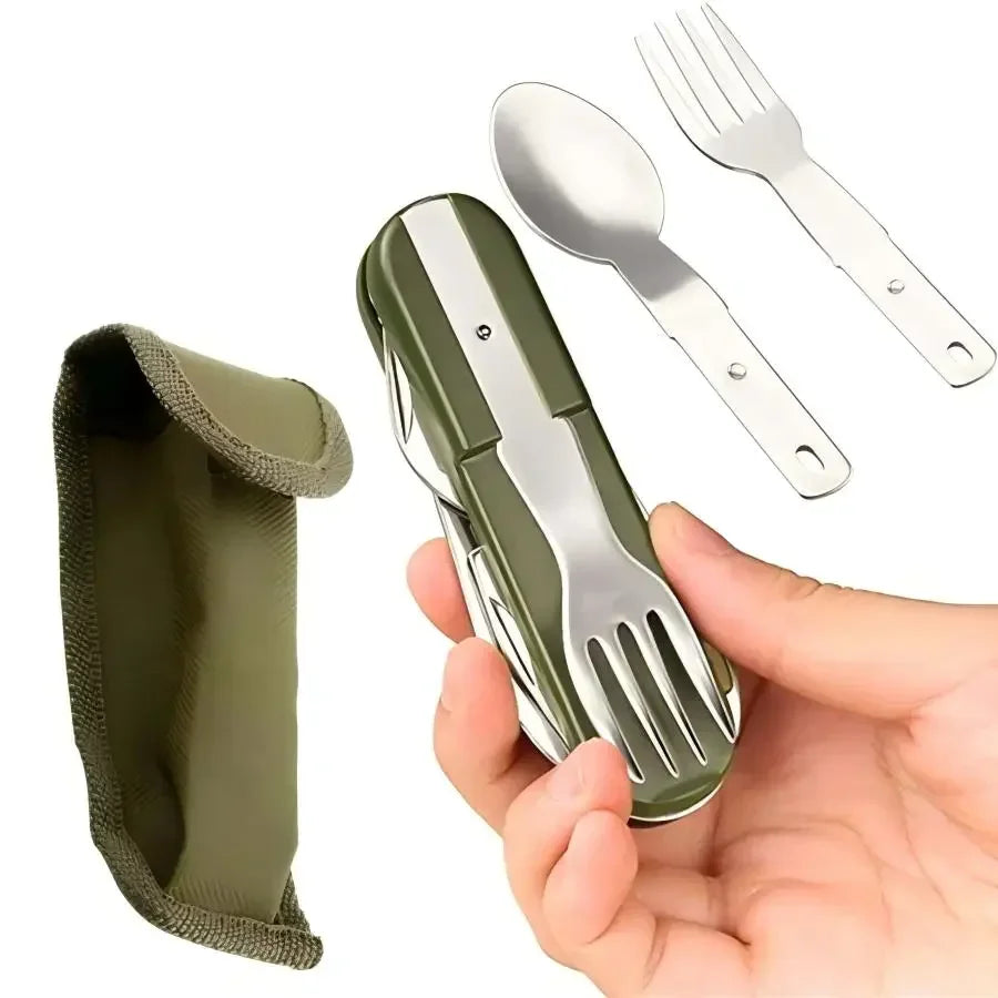 Camping Gear Portable Portable 5-in-1 Stainless Steel Travel Set, Multifunctional Folding Outdoor Utensils