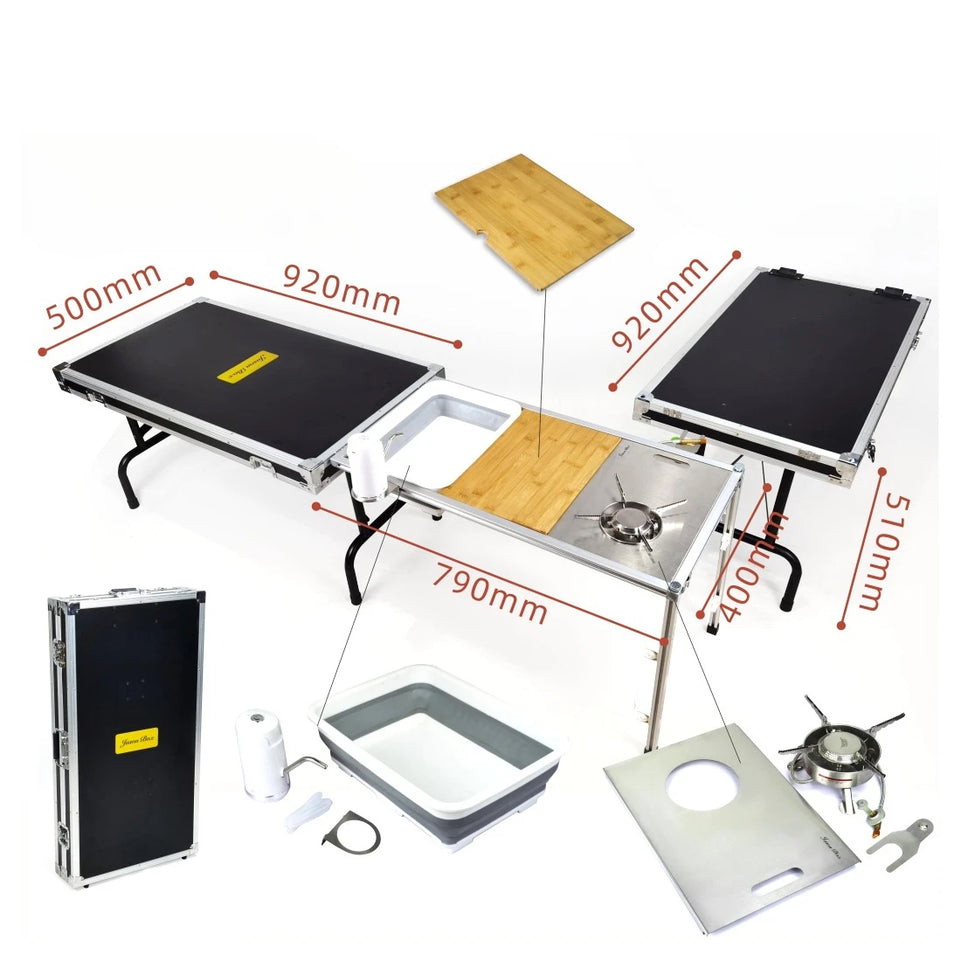 Multi-functional Cooking Mobile Kitchen Folding Dining Table Barbecue Camping Box Outdoors Portable Cooking Supplies Accessories