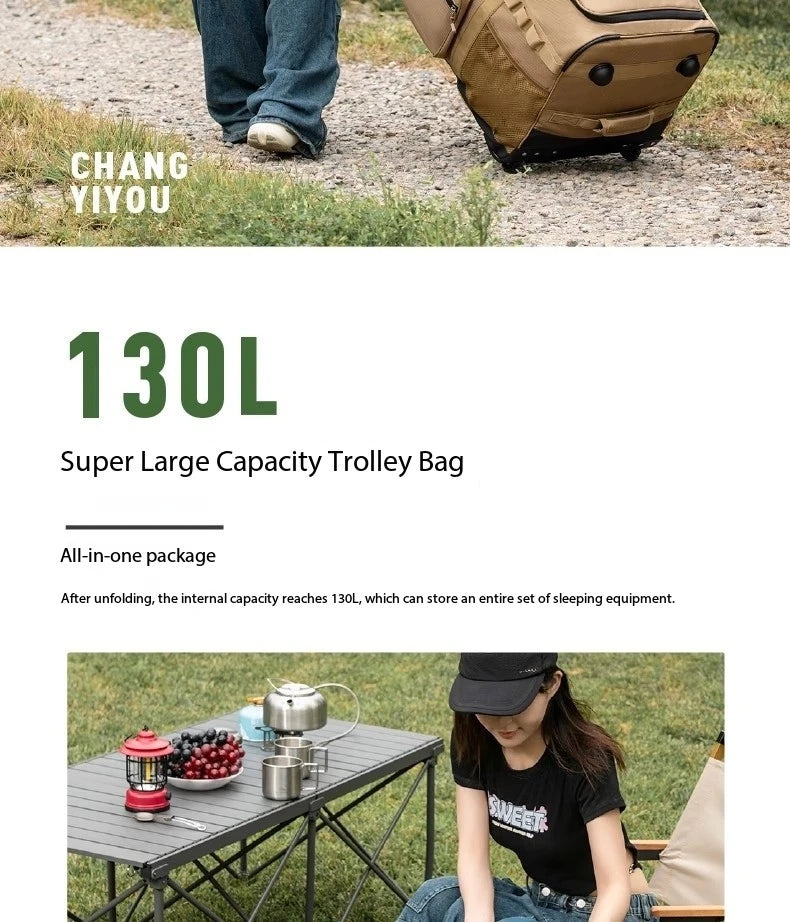 large-capacity mountain bag backpack thick storage with wheels for camping trolley and traveling easy folding labor savings