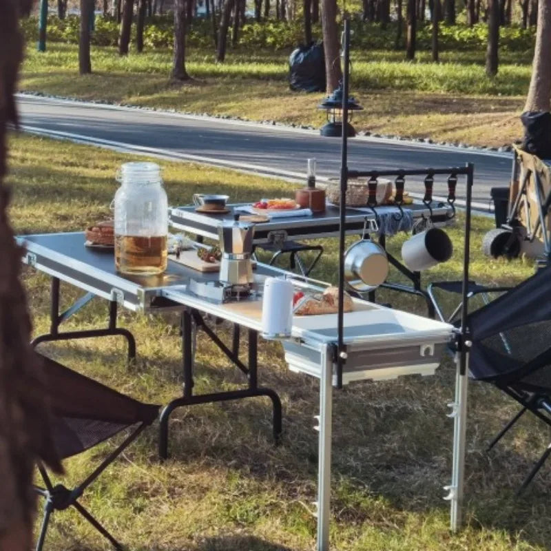 Multi-functional Cooking Mobile Kitchen Folding Dining Table Barbecue Camping Box Outdoors Portable Cooking Supplies Accessories