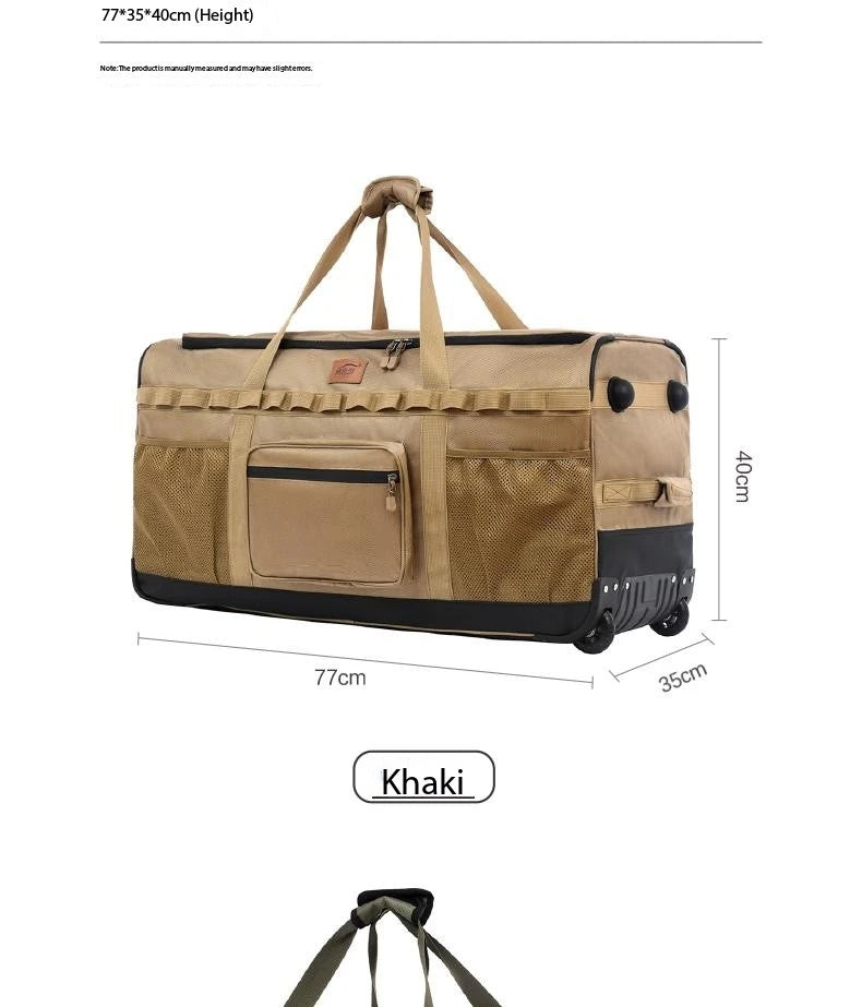 large-capacity mountain bag backpack thick storage with wheels for camping trolley and traveling easy folding labor savings