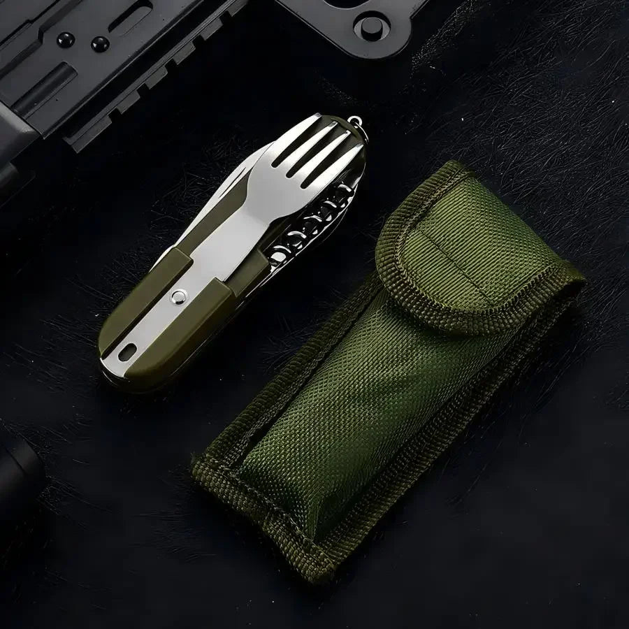 Camping Gear Portable Portable 5-in-1 Stainless Steel Travel Set, Multifunctional Folding Outdoor Utensils