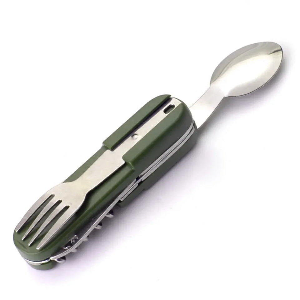 Camping Gear Portable Portable 5-in-1 Stainless Steel Travel Set, Multifunctional Folding Outdoor Utensils