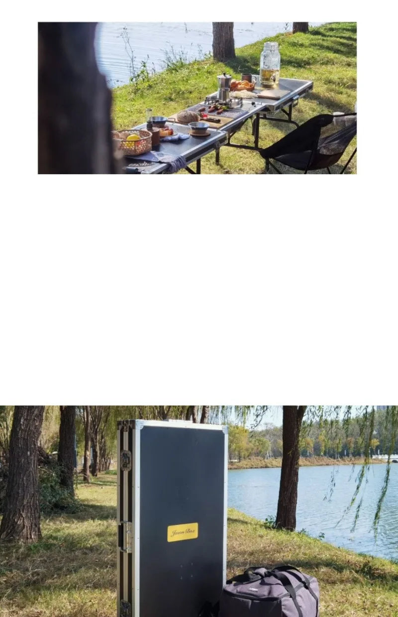 Multi-functional Cooking Mobile Kitchen Folding Dining Table Barbecue Camping Box Outdoors Portable Cooking Supplies Accessories